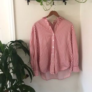 Striped Red and White Long-Sleeve Polo